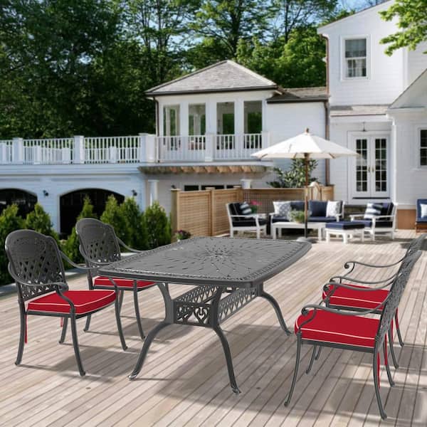 Willit Isabella Black 5-Piece Cast Aluminum Outdoor Dining Set with Rectangle Table and Dining Chairs with Random Color Cushion
