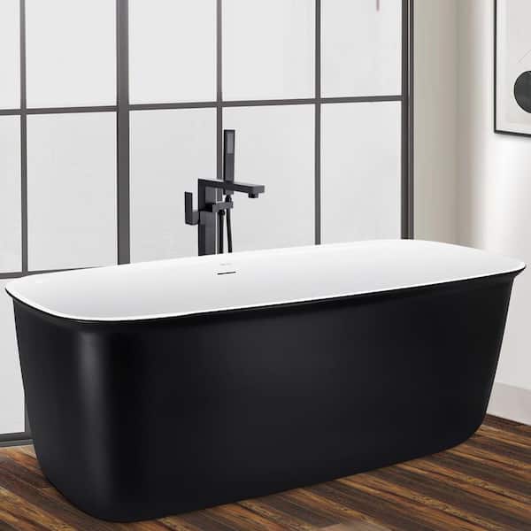 Mokleba Classic 63 in. Acrylic Flatbottom Non-Whirlpool Bathtub in Matte Black with Roll Top Freestanding Soaking Tub