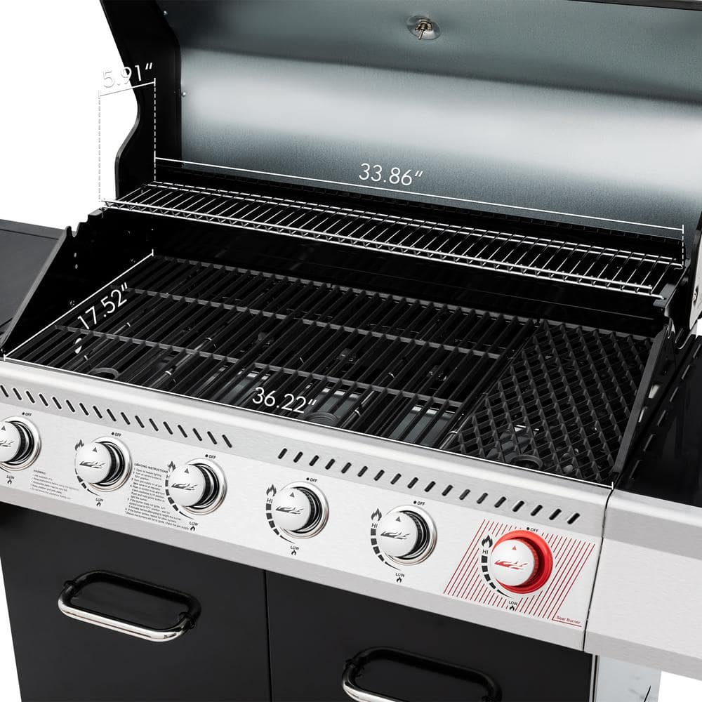 Royal Gourmet Black 6-Burner Propane Gas Grill with Side Burner
