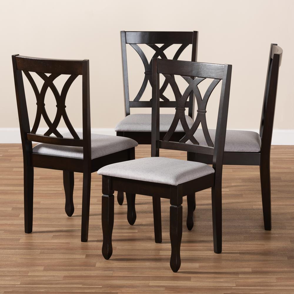 Parsons High Slat-Back Gray Fabric & Espresso Wood Dining Chair Set of 4