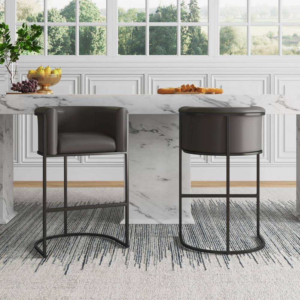 Set of 2 Pebble Faux Leather Metal Counter Stools