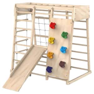 Kids Indoor Climbing Set with Slide, Rock Wall, Monkey Bars, Swing, Ladder - 6-in-1 Play Gym for Toddlers