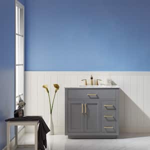Ivy 36 in. Bath Vanity in Gray with Carrara Marble Vanity Top in White with White Basin