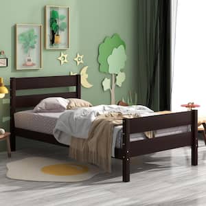 Modern Espresso Brown Wood Frame Twin Size Platform Bed with Headboard and Footboard