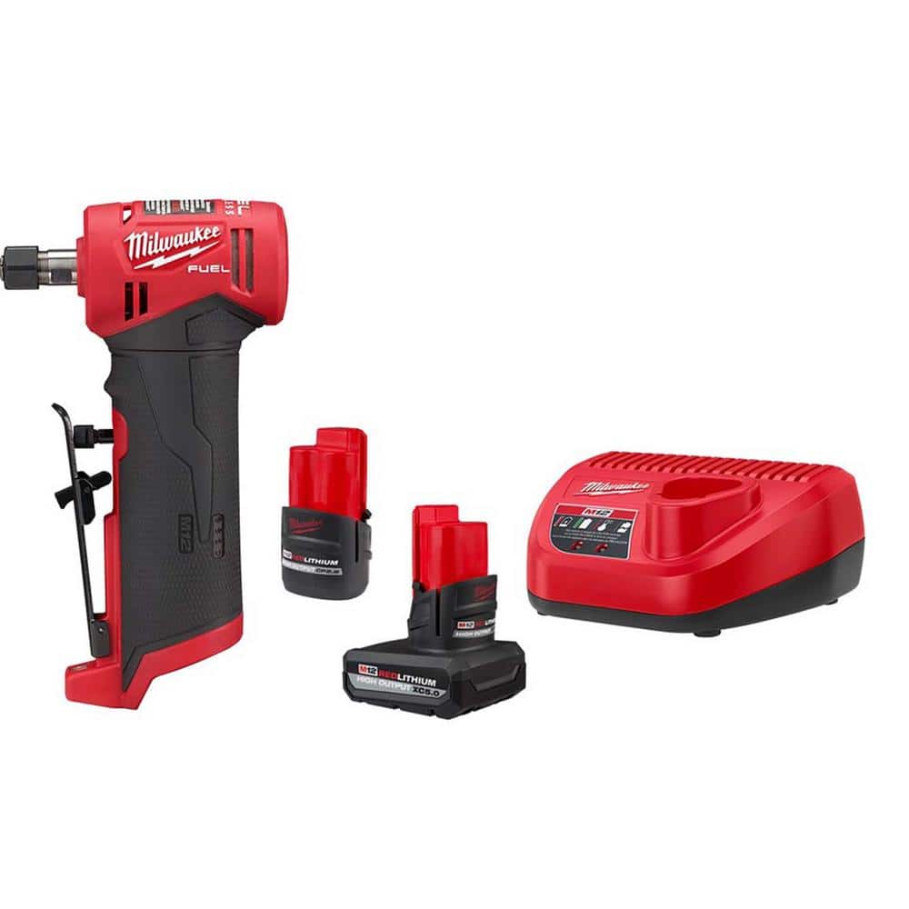 Milwaukee M12 FUEL 12-Volt Lithium-Ion 1/4 in. Cordless Right Angle Die  Grinder with High Output 5.0/2.5 Ah Batteries and Charger  2485-20-48-59-2452S The Home Depot