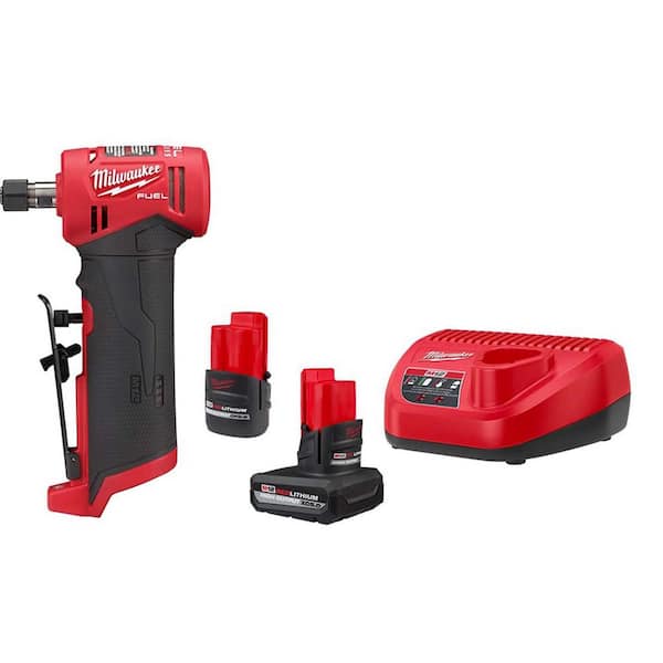 Milwaukee M12 FUEL 12-Volt Lithium-Ion 1/4 in. Cordless Right Angle Die Grinder with High Output 5.0/2.5 Ah Batteries and Charger