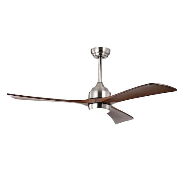 PUDO 52 in. Industrial Indoor Silver Intergrated LED Ceiling Fan Lighting with 3 Blades and Remote Control