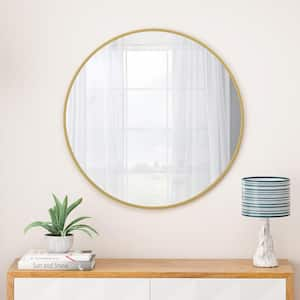 28 in. W. x 28 in. H Round Framed Wall Bathroom Vanity Mirror in Gold