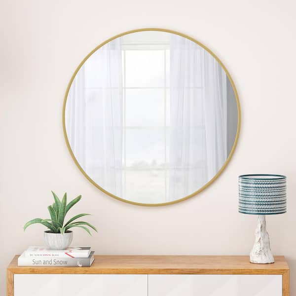 Staykiwi 28 in. W. x 28 in. H Round Framed Wall Bathroom Vanity Mirror in Gold