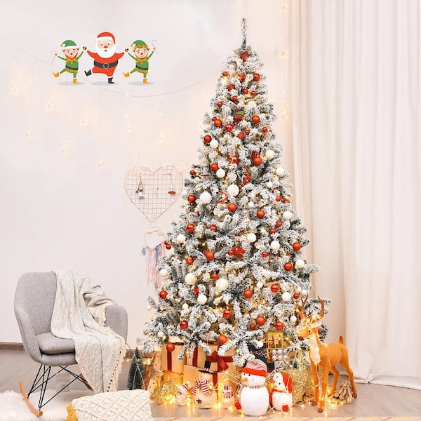 9 ft. Pre-Lit LED Flocked Snow Hinged Pine Artificial Christmas Tree with 550 White Lights