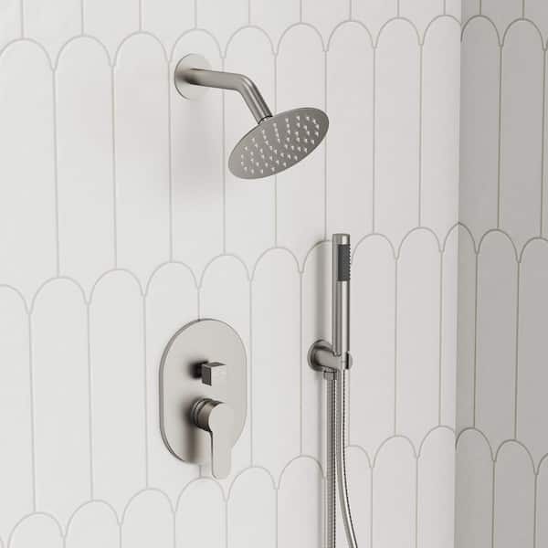 Single-Handle Rain 2-Spray Square Wall Mount 10 in. Dual Shower Head Fixed and Handheld Shower Head 2.5 and 1.8 GPM