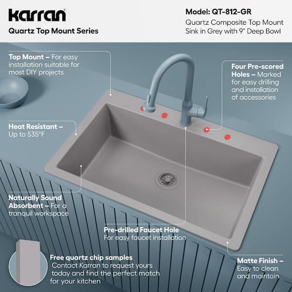 Karran QT-812 Quartz/Granite 33 in. Large Single Bowl Drop-In