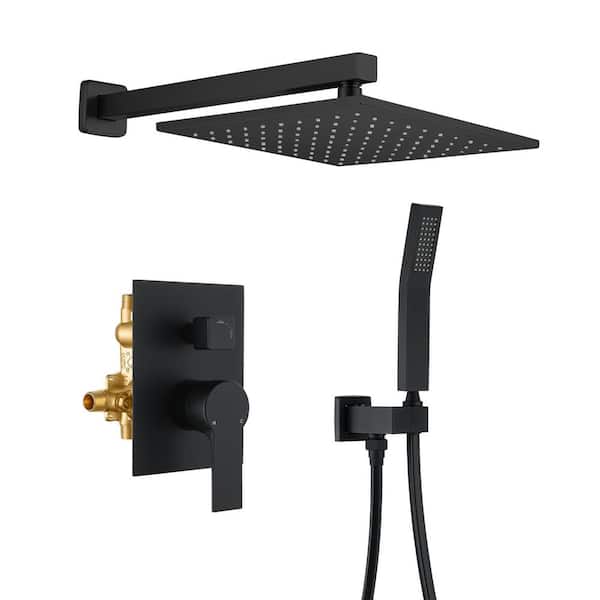 FLG Single Handle 1-Spray Shower Faucet 1.8 GPM with Pressure Balance Valve 10 in. Wall Mount Shower System in Matte Black