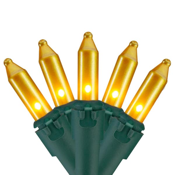 50-Count Opaque Gold Mini Christmas Light Set 24.5 ft. Green Wire