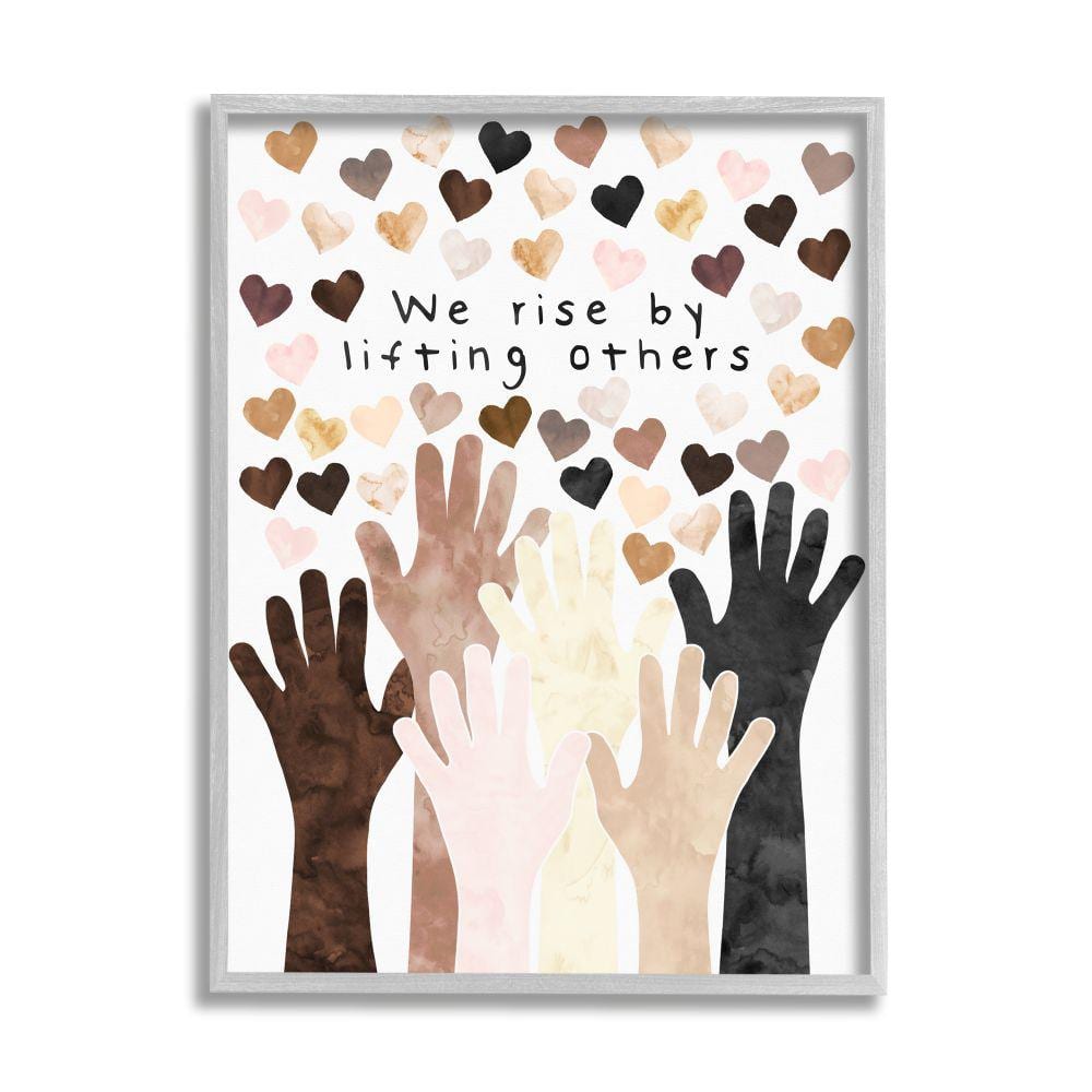 Stupell Industries We Rise by Lifting Others Quote Hands Hearts by Erica Billups Framed Country Wall Art Print 24 in. x 30 in., Orange -  ad-001_gff24x30