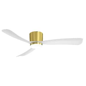 Propeller 52 in. Indoor White-Blade Gold Hugger Ceiling Fan with Color-Changing LED Light with Remote Control