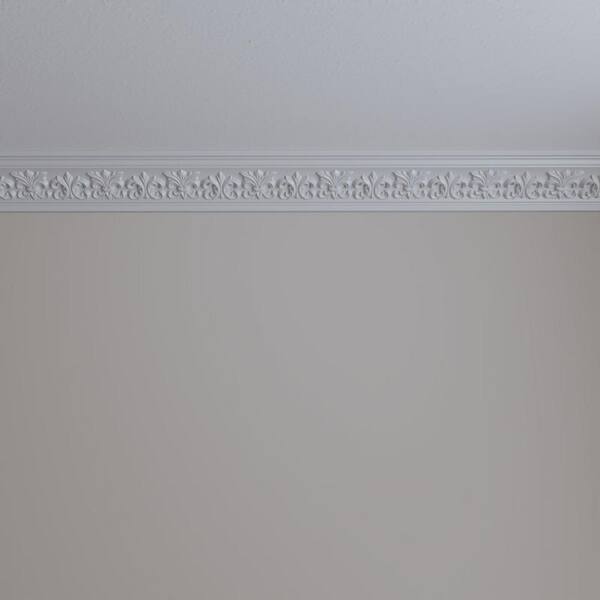 Ekena Millwork 3-1/4 in. x 3-1/4 in. x 94-1/2 in. Polyurethane Fleur De Lis Crown Moulding