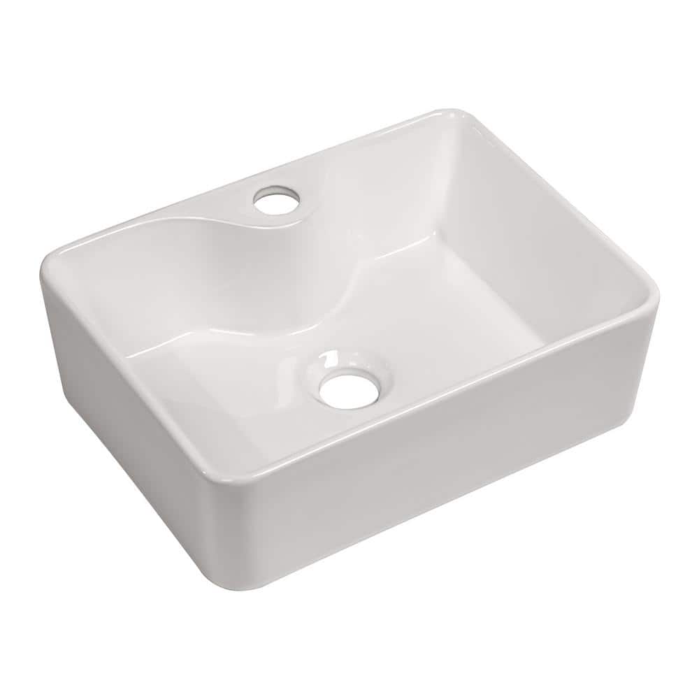 16" x 12" White Ceramic Rectangular Bathroom Vessel Sink