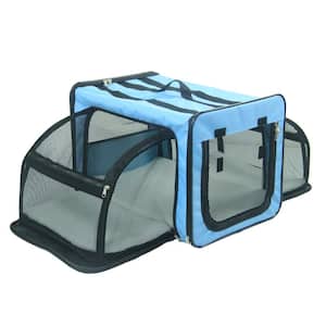 Large Blue Capacious Dual Expandable Wire Folding Lightweight Collapsible Travel Pet Dog Crate
