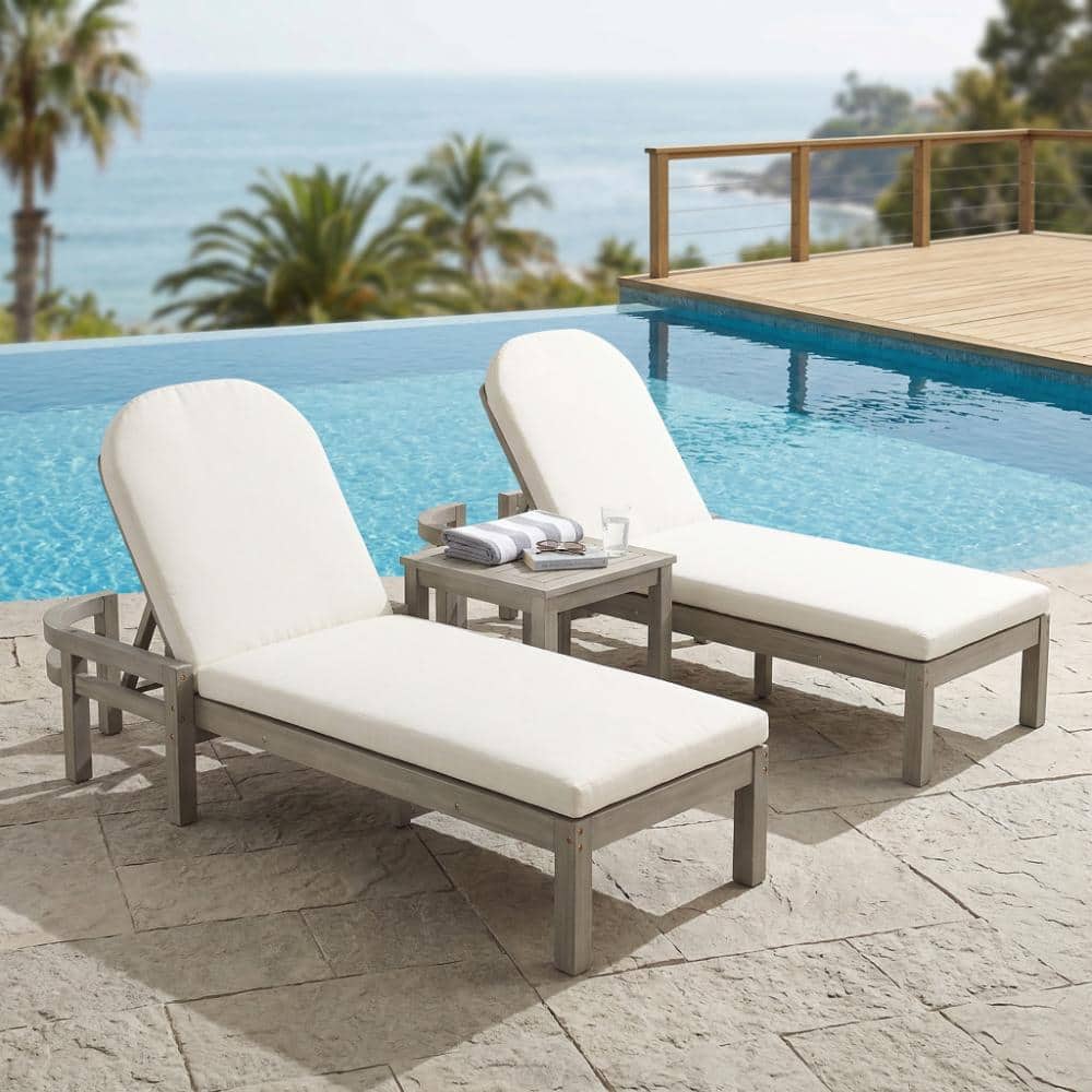 Gray Acacia Wood Outdoor Chaise Lounge with Arched Backrest, 5-Position Adjustable Backrest(Set of 2) price history on PriceWatchPro