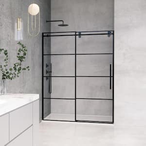 Sankiz 60 in. W x 76 in. H Single Sliding Frameless Shower Door in Matte Black Finish with Clear Glass