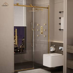 48 in. W x 76 in. H Sliding Frameless Shower Door in Brushed Gold Finish with Soft-closing and 3/8 in. Tempered Glass