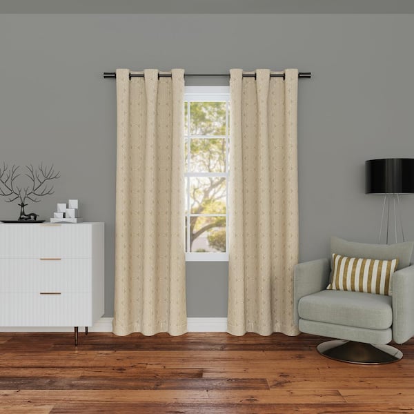 Salvino Retro Geometric Taupe Polyester 40 in. W x 84 in. L Grommet 100% Blackout Curtain (Single Panel)