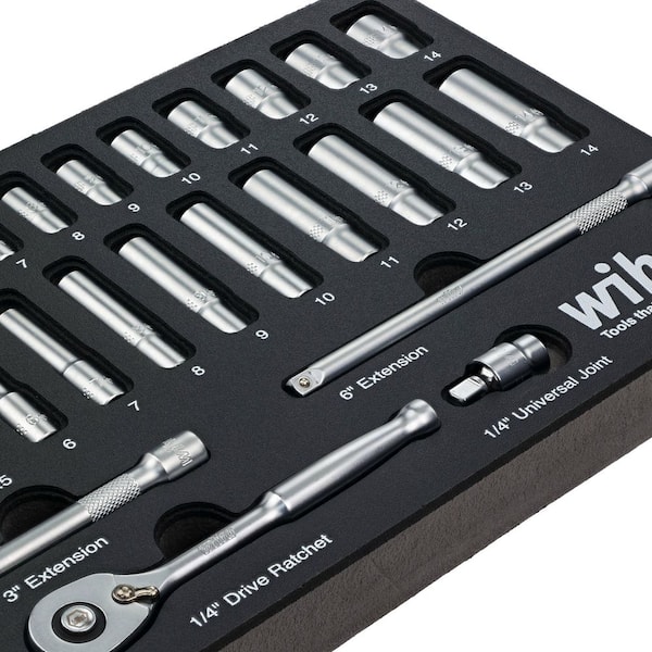 Wiha 1/4 in. Socket Tray Set - Metric (27-Piece) Drive
