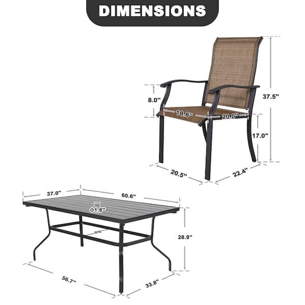 7-Pieces Rust-Free Metal Outdoor Patio Dining Set with 6 Textilene Dining Chairs and Rectangular Dining Table