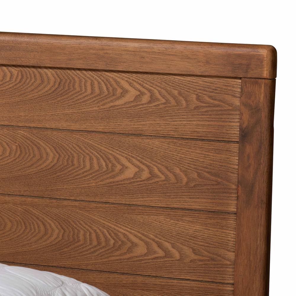 Ash Walnut Finished Wood King Platform Bed with Headboard