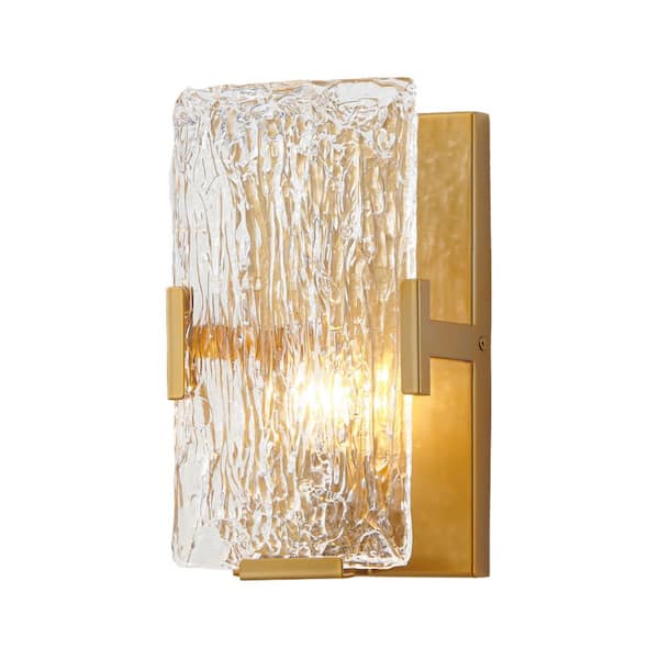 1-Light Gold Wall Sconces with Clear Textured Glass Shade
