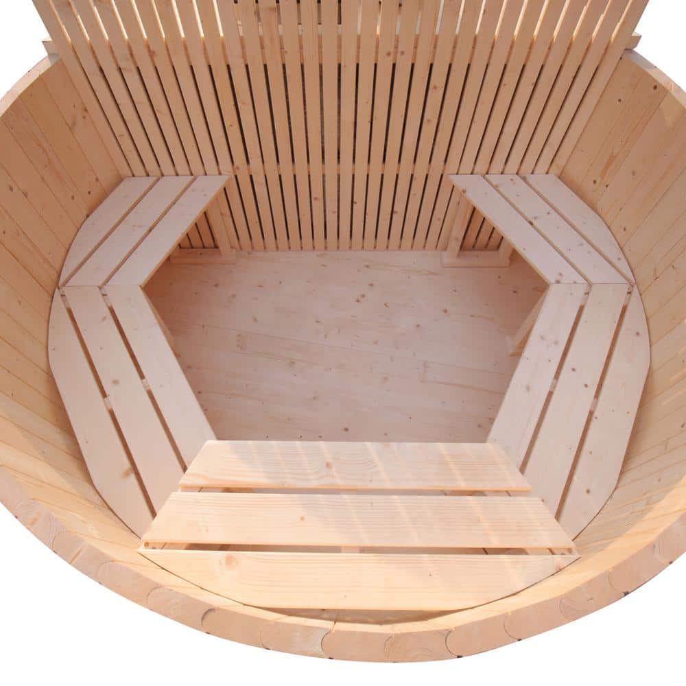 Round Pine Wood-Fired Hot Tub and Ice Bath with Internal Stove