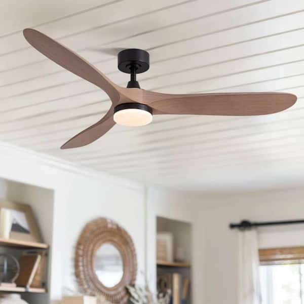 FANNEHONNE 60 in. Integrated LED Indoor Farmhouse Brown Traditional Low Profile Ceiling Fan with Remote for Living Room