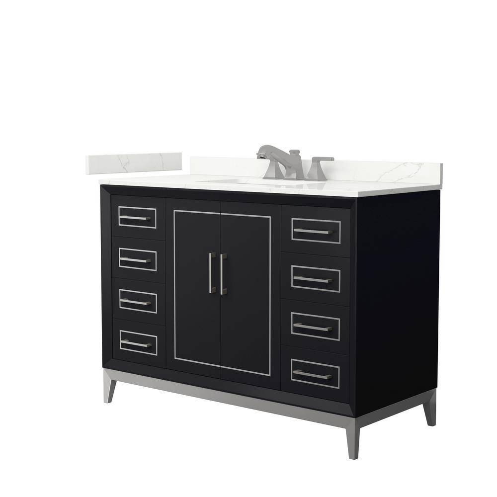 Wyndham Collection Marlena 48 in. W x 22 in. D x 35.25 in. H Single Bath Vanity in Black with Giotto Quartz Top, Black with Brushed Nickel Trim -  840193373891