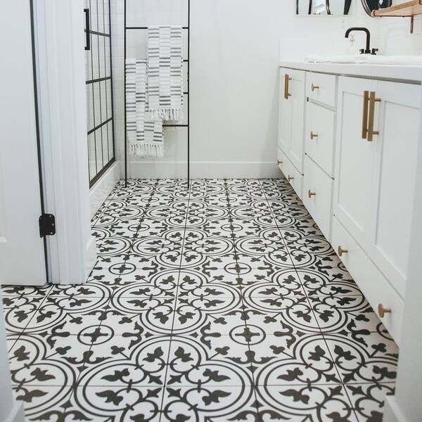 Merola Tile Arte White Encaustic 9 3 4, Home Depot Bathroom Floor Tiles Ideas