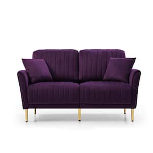 31.5 in. Purple Velvet Upholstered Modern 2 Seats Sofa Loveseats with Gold Legs