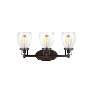 Belton 21 in. 3-Light Bronze Transitional Industrial Wall Bathroom Vanity Light with Clear Seeded Glass Shades