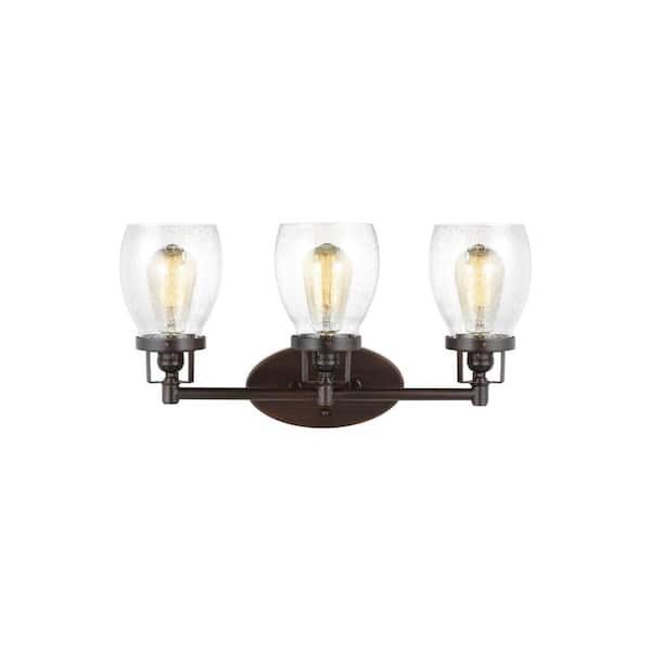 Generation Lighting Belton 21 in. 3-Light Bronze Transitional Industrial Wall Bathroom Vanity Light with Clear Seeded Glass Shades