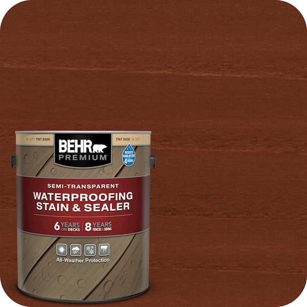 BEHR PREMIUM 1 gal. #ST-112 Barn Red Semi-Transparent Waterproofing Exterior Wood Stain and Sealer