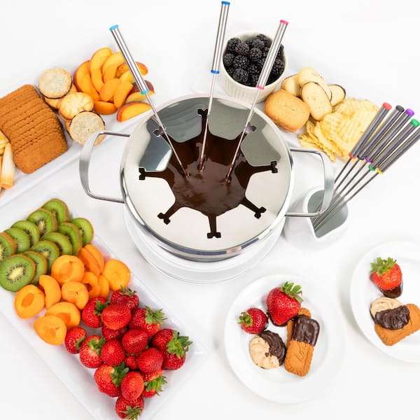 Nostalgia 8-Cup Fondue Pot with 6-Fondue Forks, White and