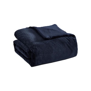 Lele 2-Piece Jacquard Plush Blue Twin Polyester Comforter Set, Reverse To Enzyme Wash