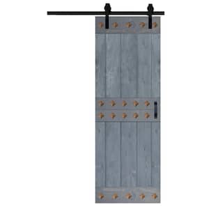 Mid-Century Style 30 in. x 84 in. Dark Gray DIY Knotty Pine Wood Sliding Barn Door with Hardware Kit