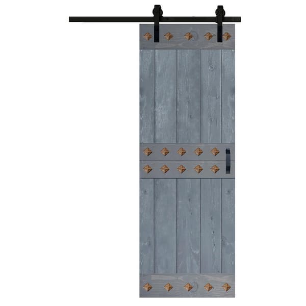 ISLIFE Mid-Century Style 30 in. x 84 in. Dark Gray Solid Wood Sliding Barn Door with Hardware Kit - Assembly Needed