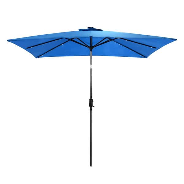 Sun-Ray 9 ft. x 7 ft. Rectangular Solar Lighted Market Patio Umbrella in Royal Blue