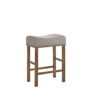 26 in. H Brown and Gray Fabric Upholstered Wooden Counter Height Stool (Set of 2)