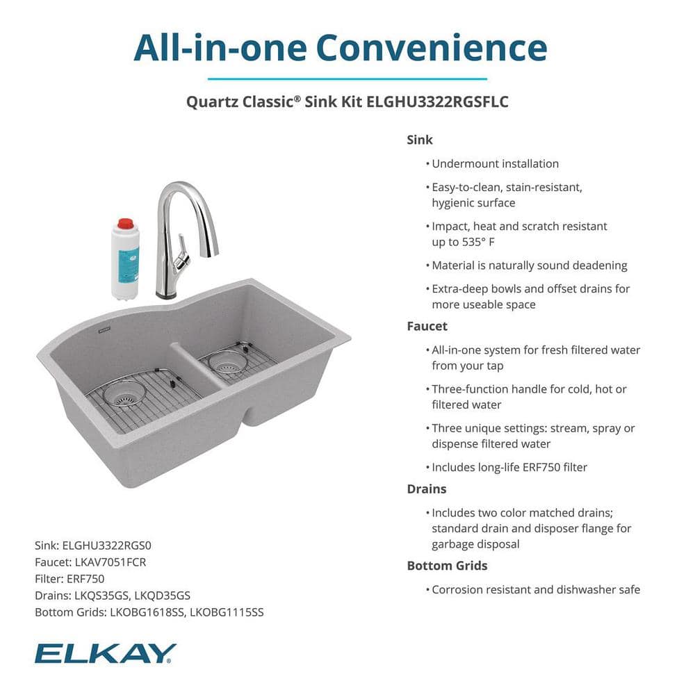 Graystone Double Bowl Stone Undermount Kitchen Sink with Faucet
