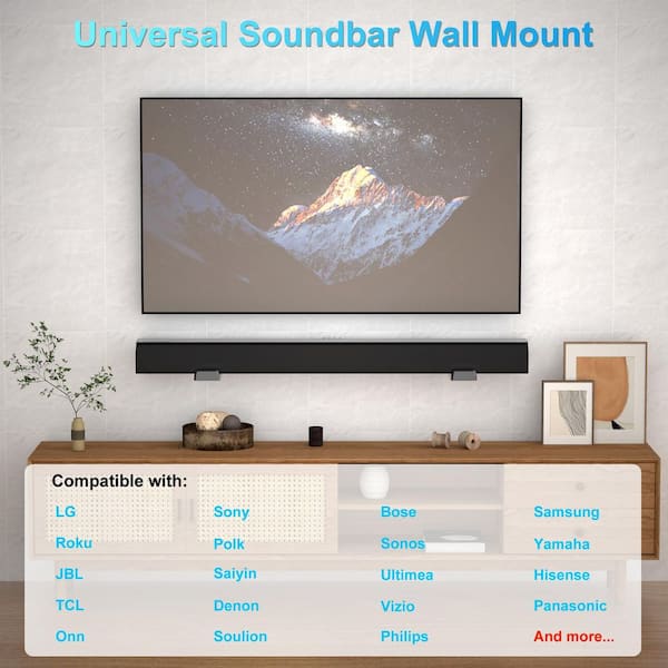 3.6 in. to 6.4 in. Black Adjustable Soundbar Wall Mount with 33 lb. Capacity for Under TV Installation
