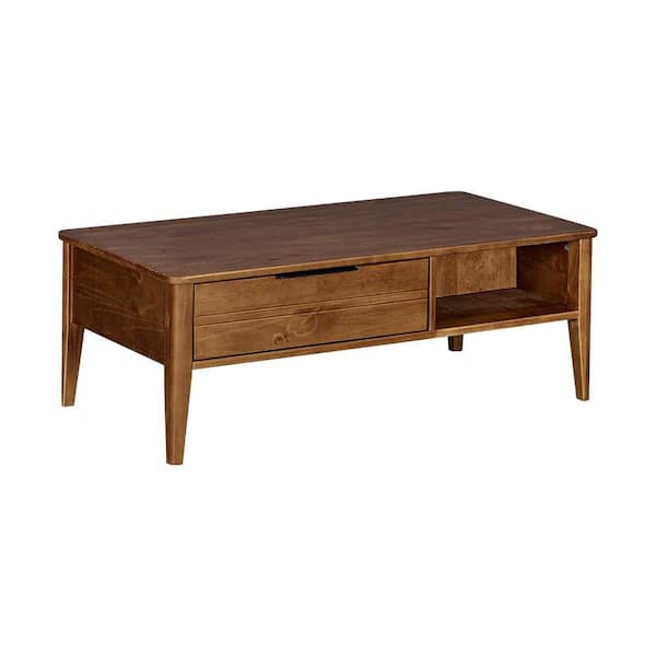 Benjara Mid 45 in. Brown Large Rectangle Wood Coffee Table with Drawer