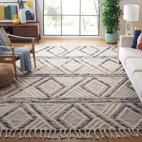 Natura 8 ft. x 10 ft. Ivory/Blue Diamond Striped Abstract Area Rug