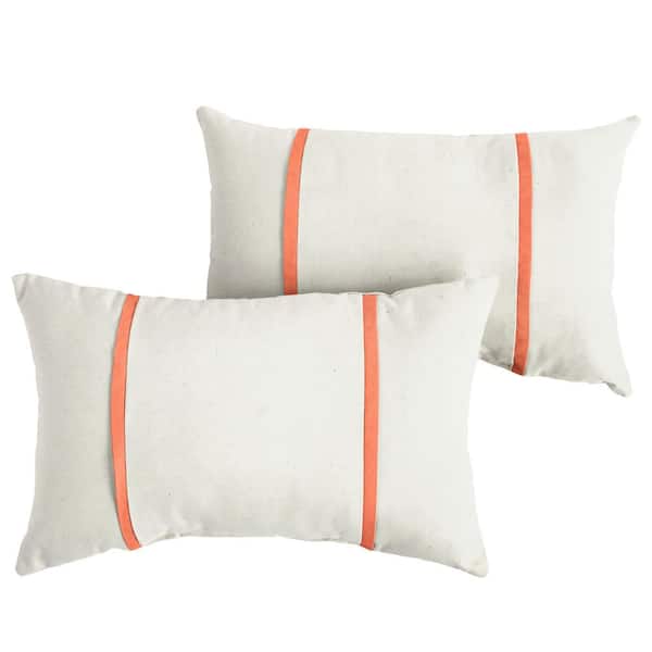 SORRA HOME Sunbrella Ivory with Melon Coral Orange Rectangular Outdoor Knife Edge Lumbar Pillows (2-Pack)